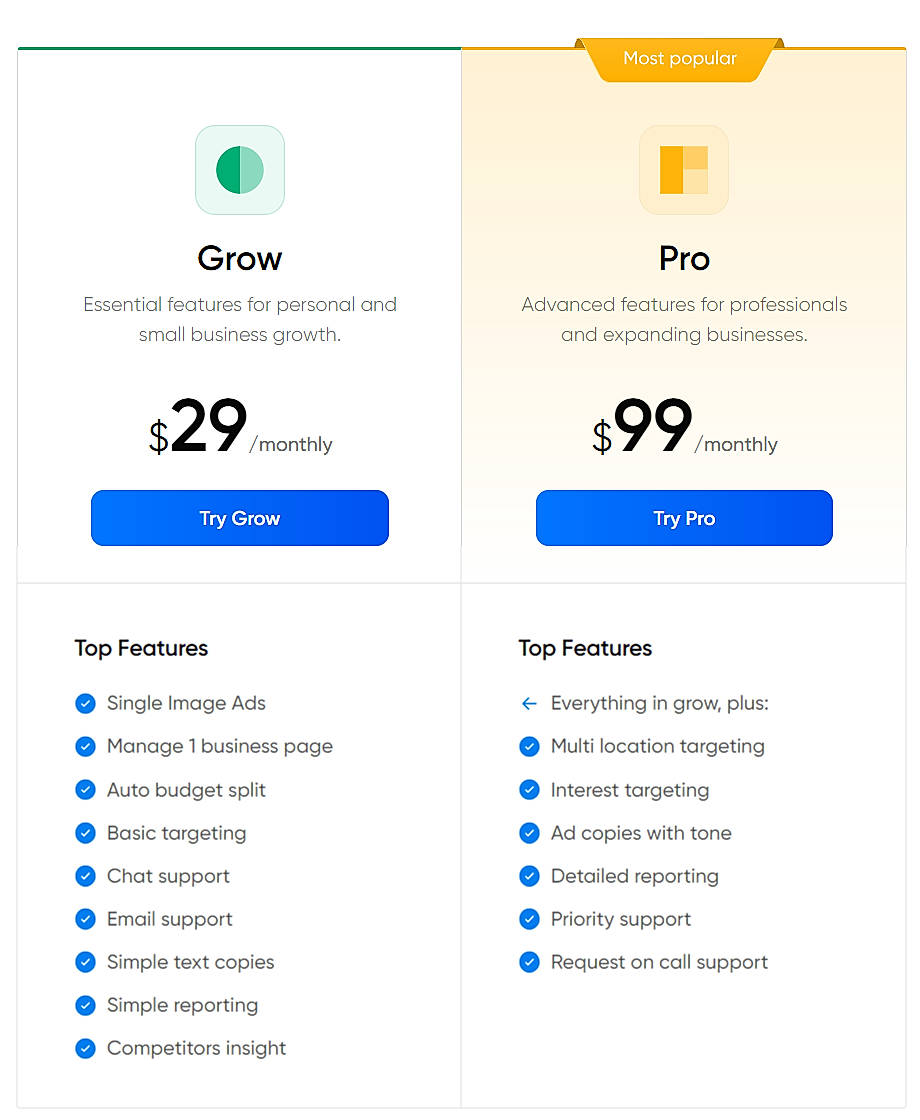 Pricing screenshot