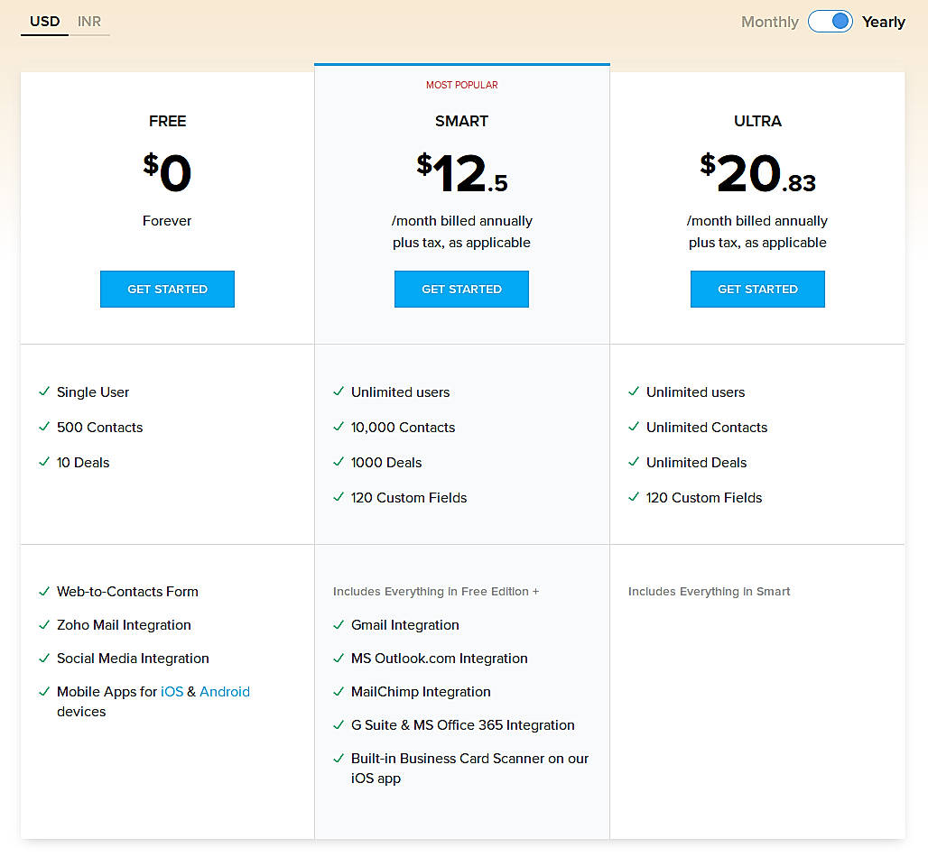 Pricing screenshot