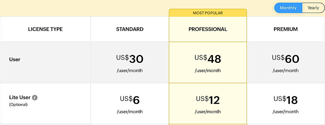 Pricing screenshot