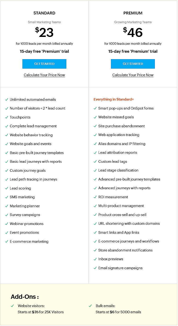 Pricing screenshot
