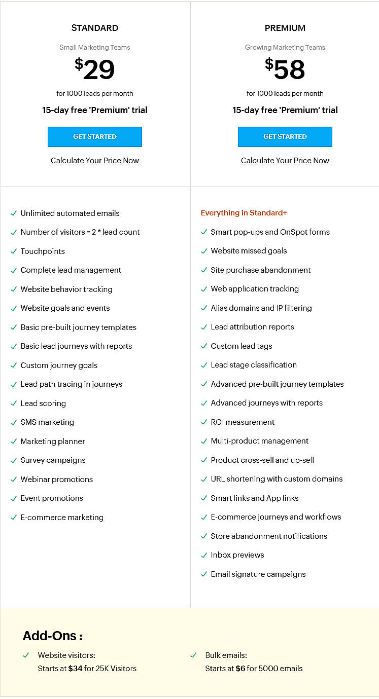 Pricing screenshot