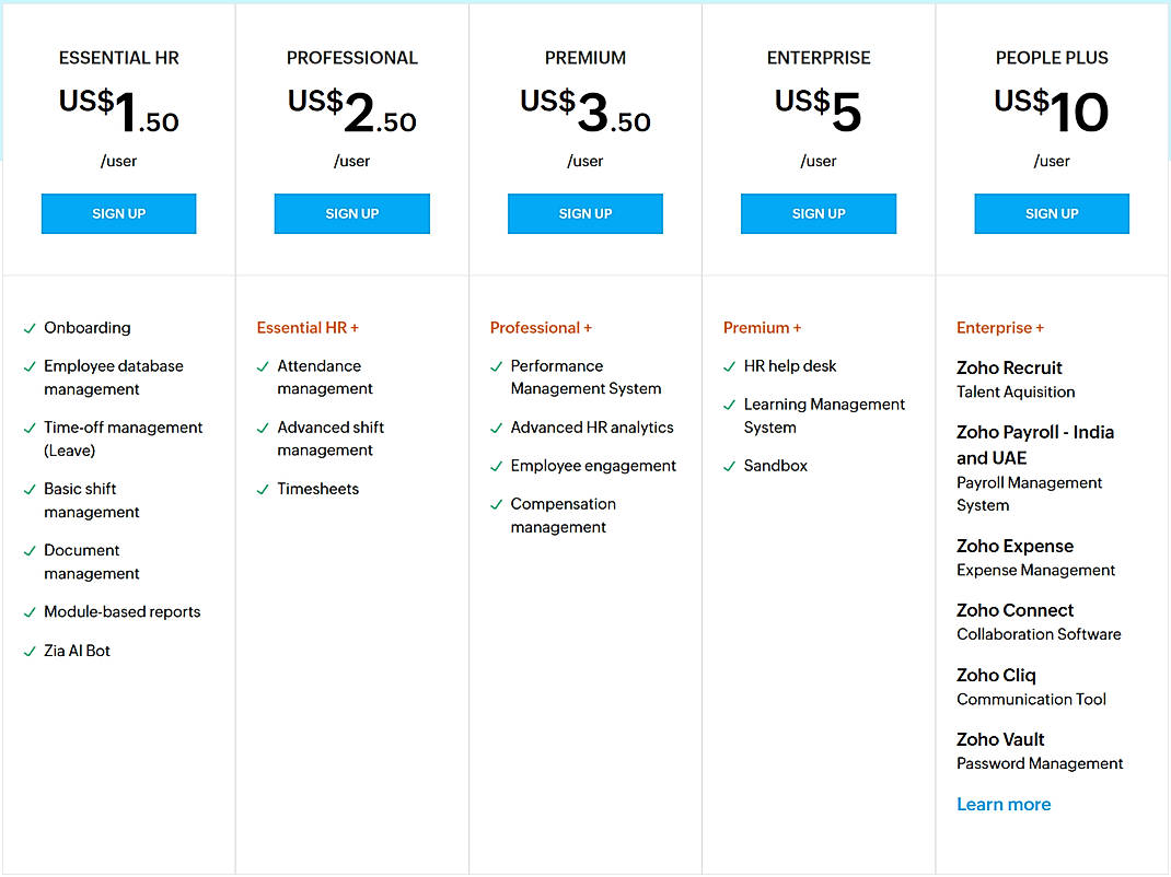 Pricing screenshot
