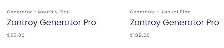 Pricing screenshot