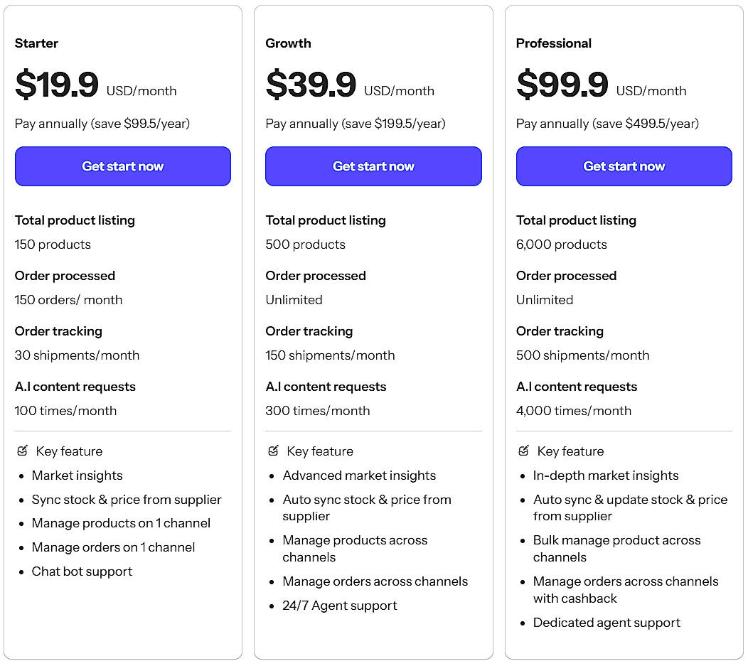 Pricing screenshot