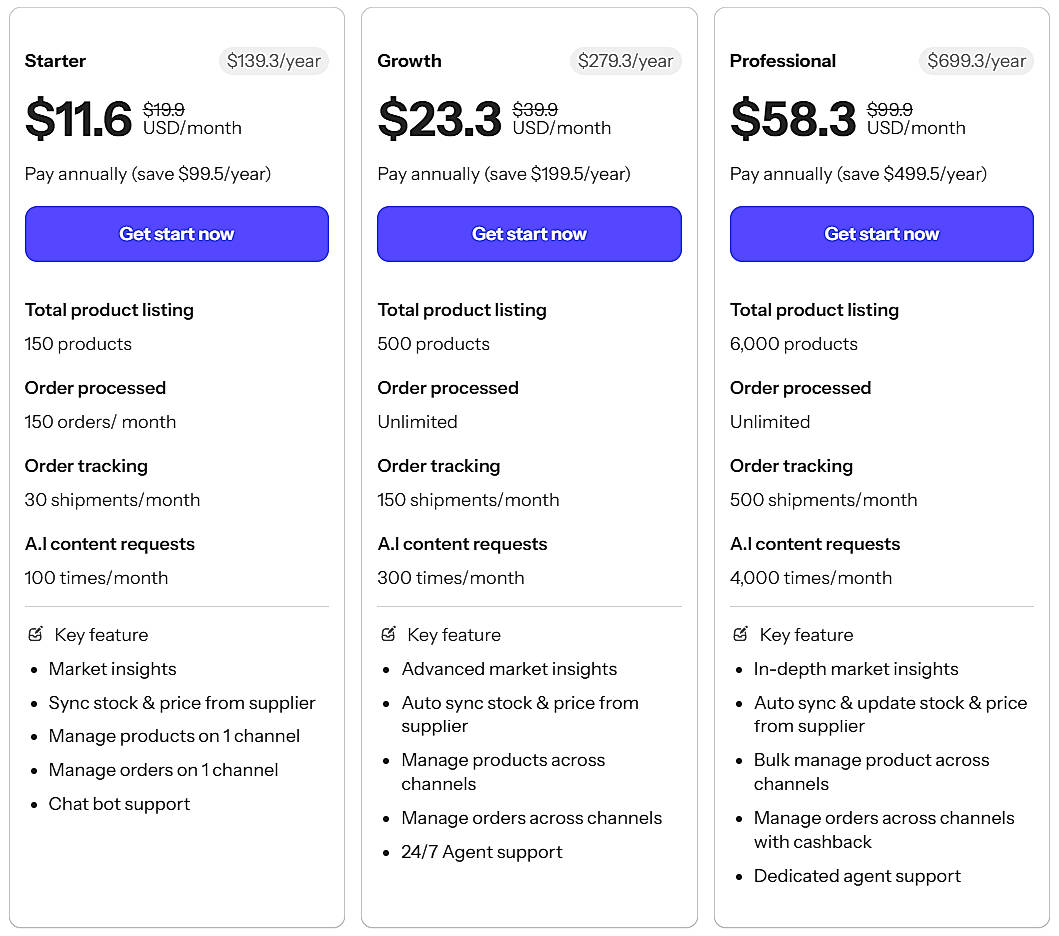 Pricing screenshot