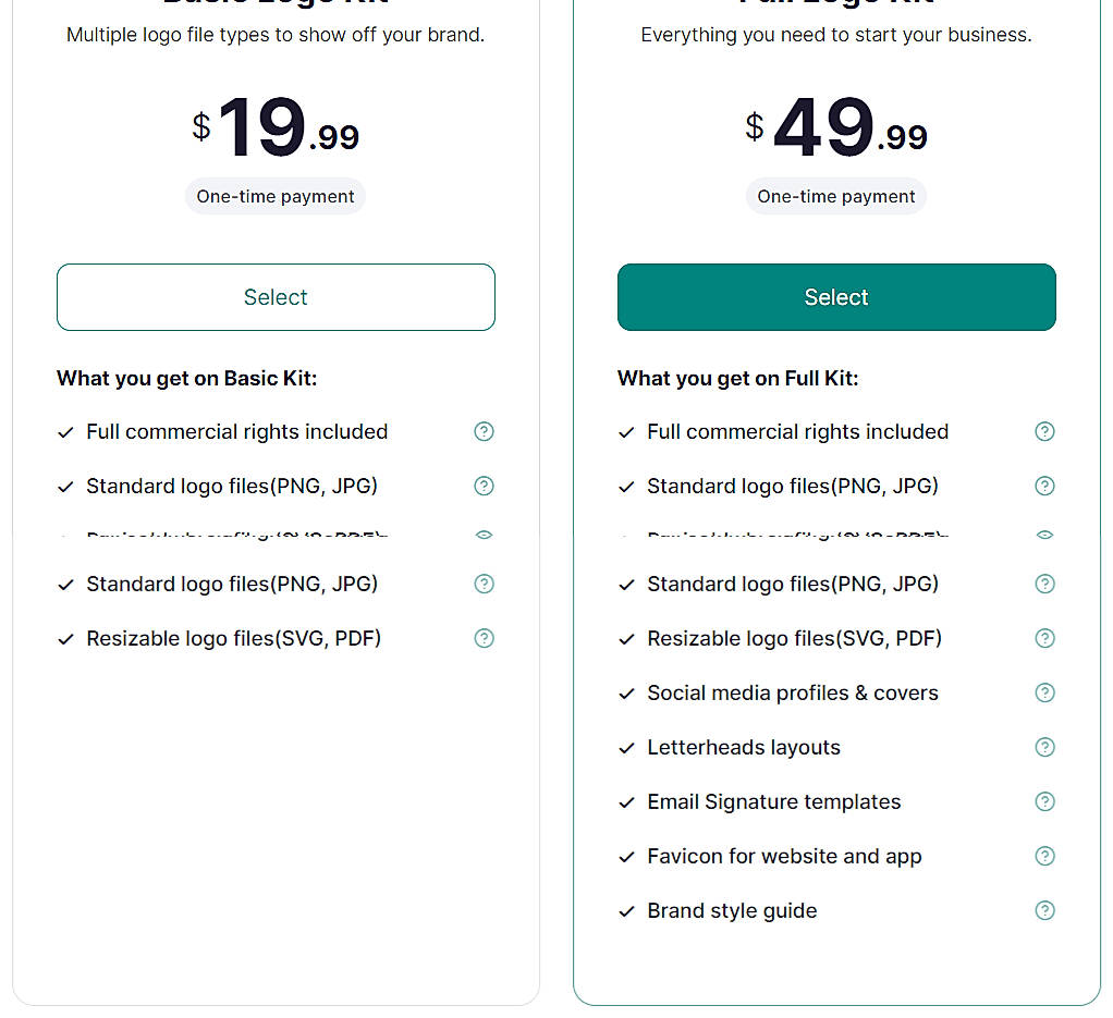 Pricing screenshot