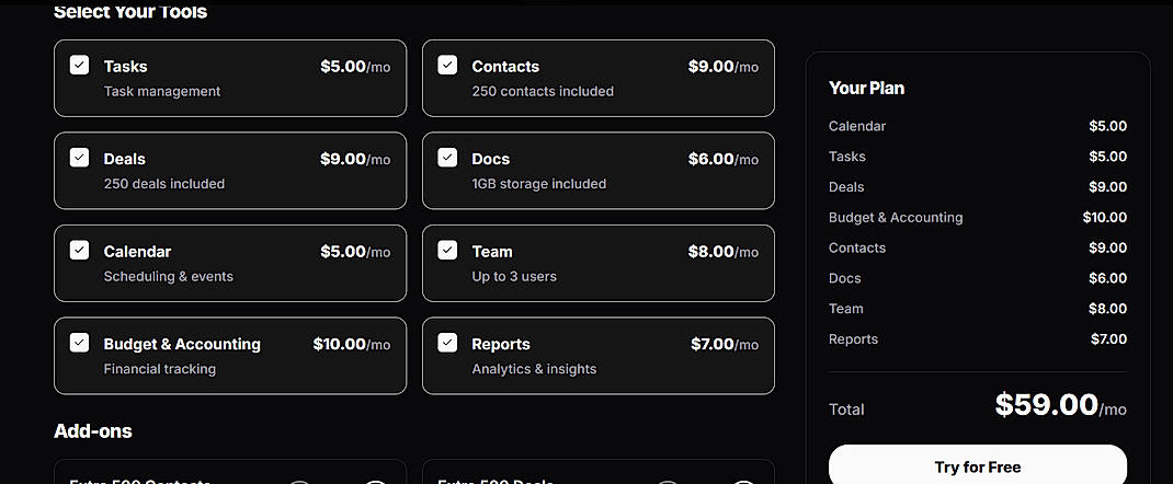 Pricing screenshot