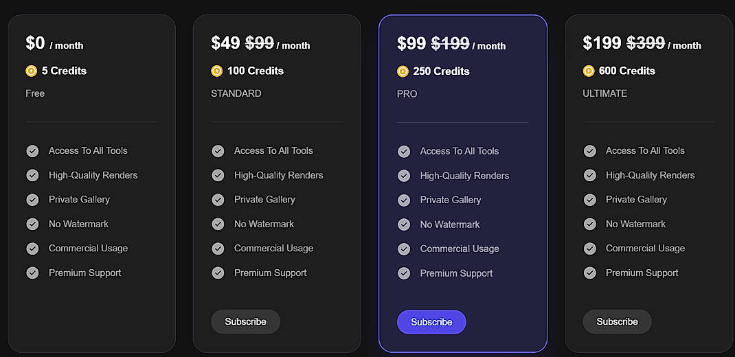 Pricing screenshot