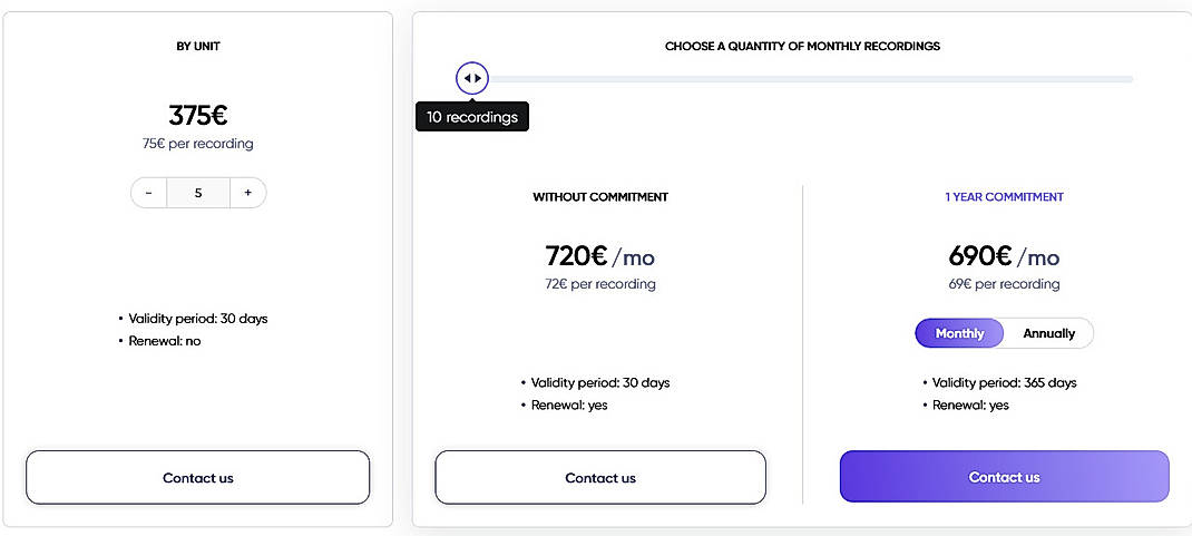 Pricing screenshot