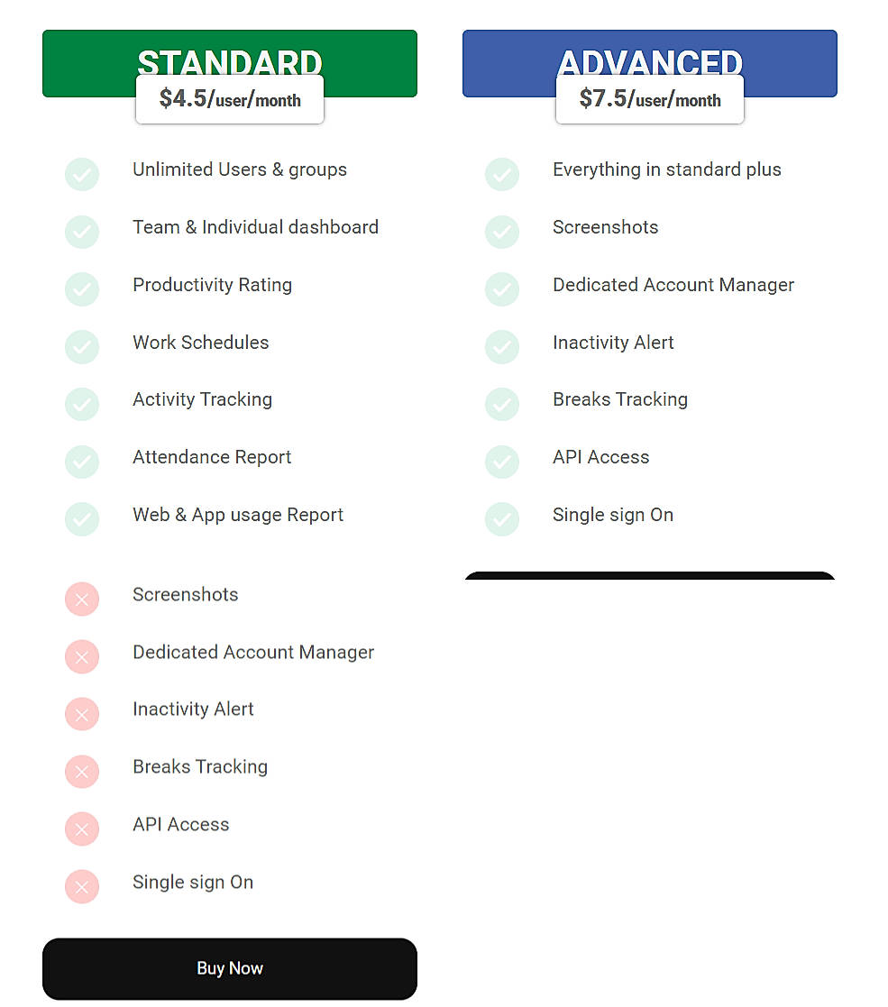 Pricing screenshot