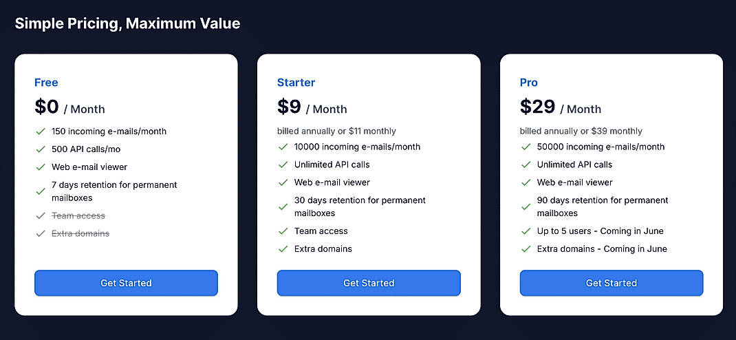 Pricing screenshot