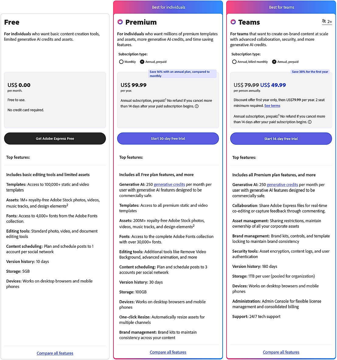 Pricing screenshot