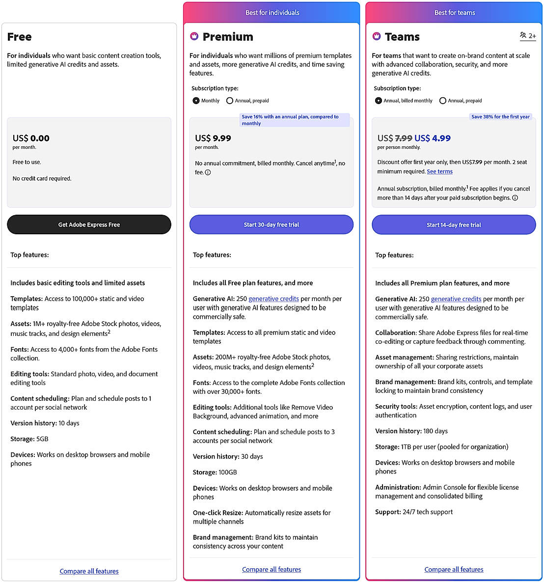 Pricing screenshot