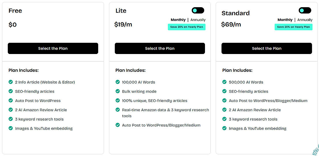 Pricing screenshot