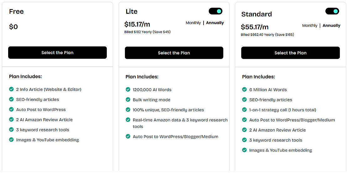 Pricing screenshot