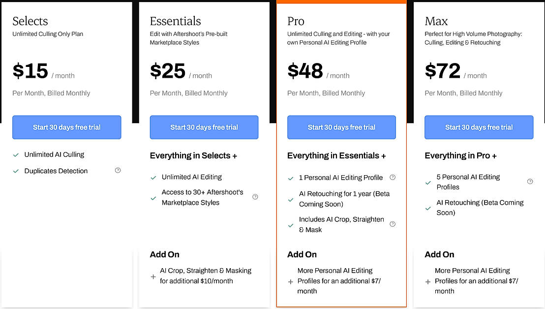 Pricing screenshot