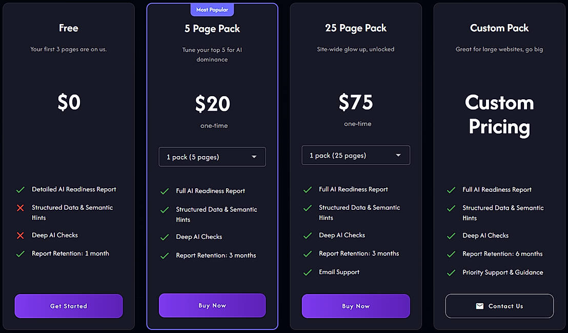 Pricing screenshot