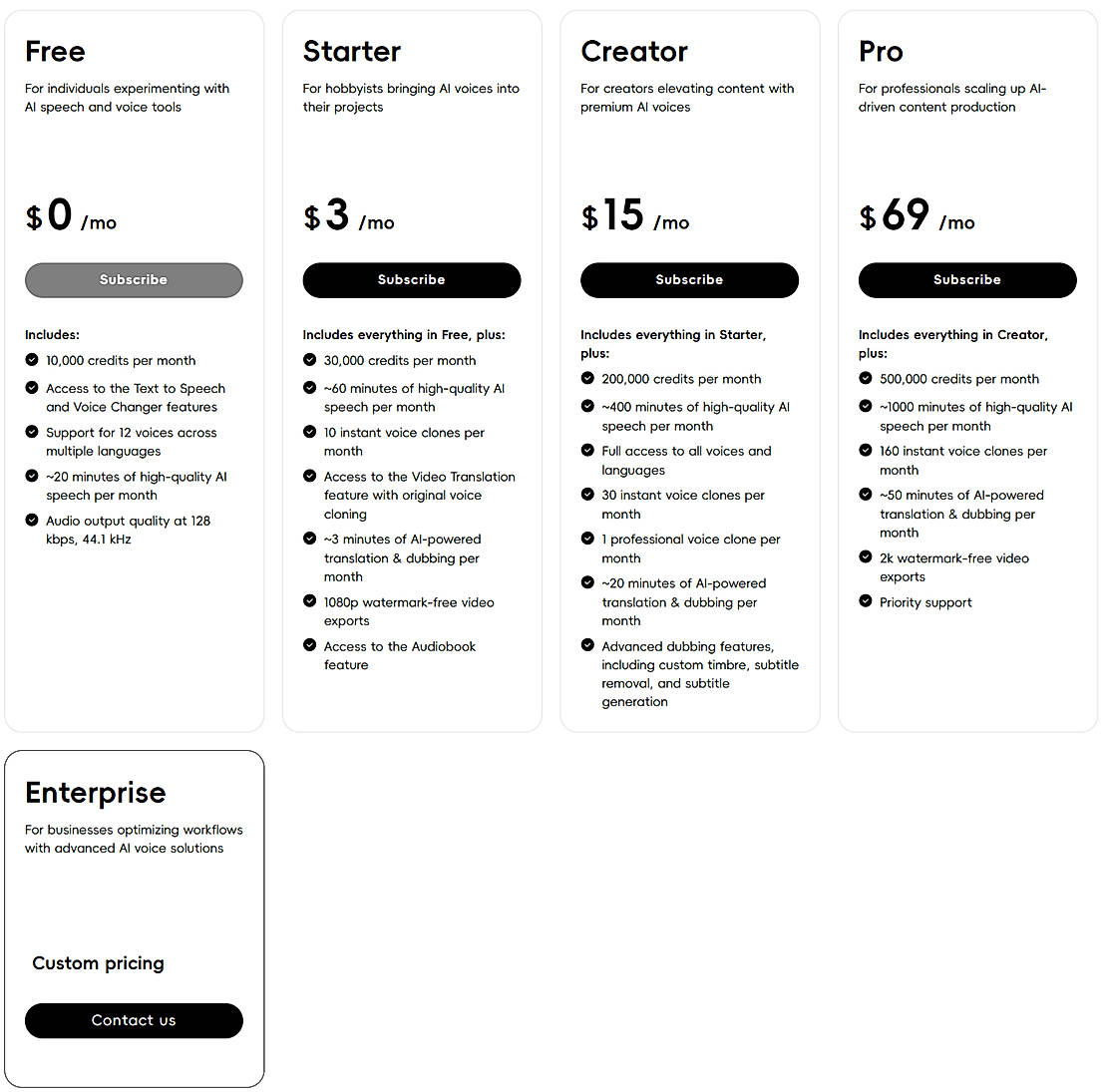 Pricing screenshot