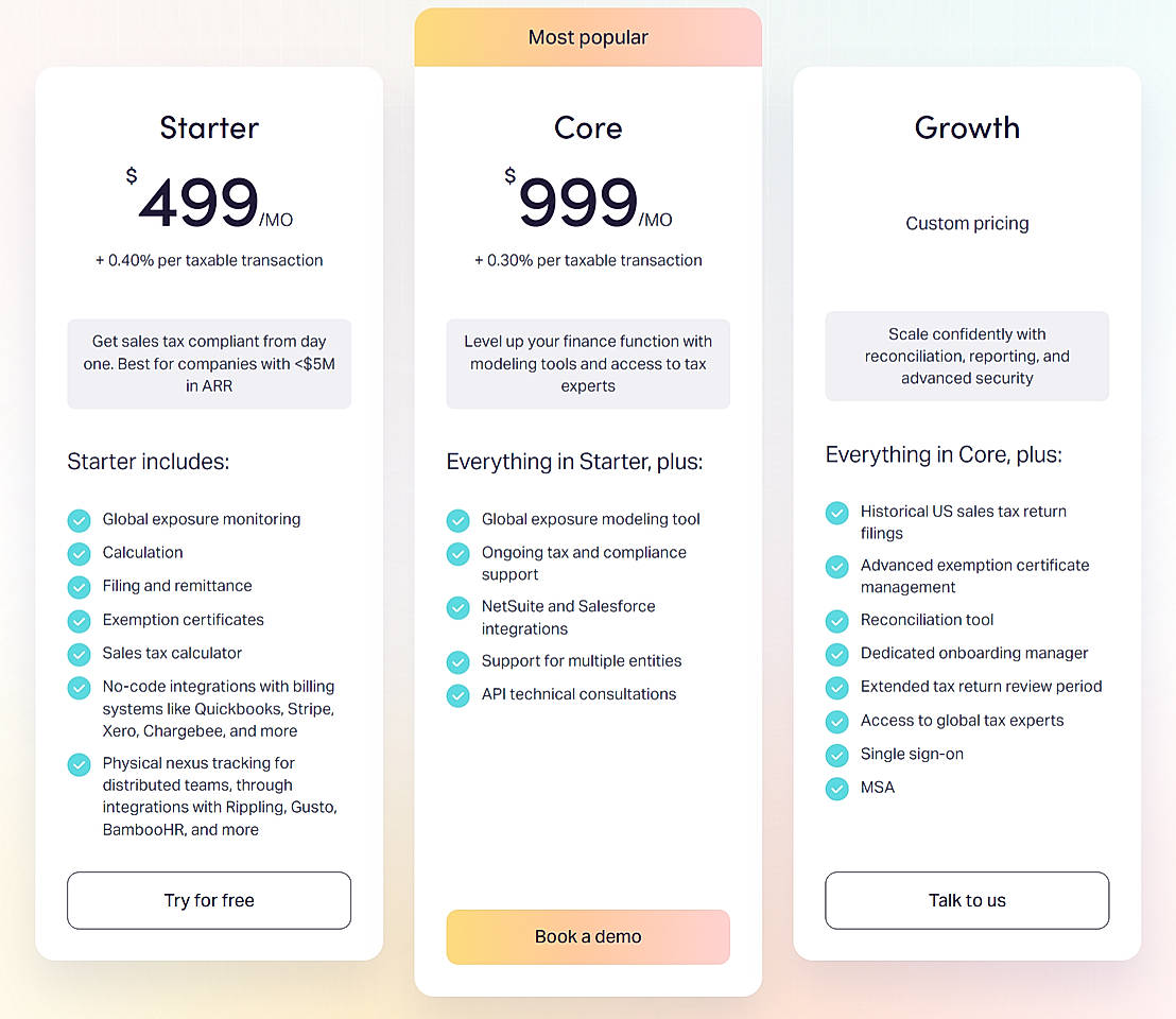 Pricing screenshot