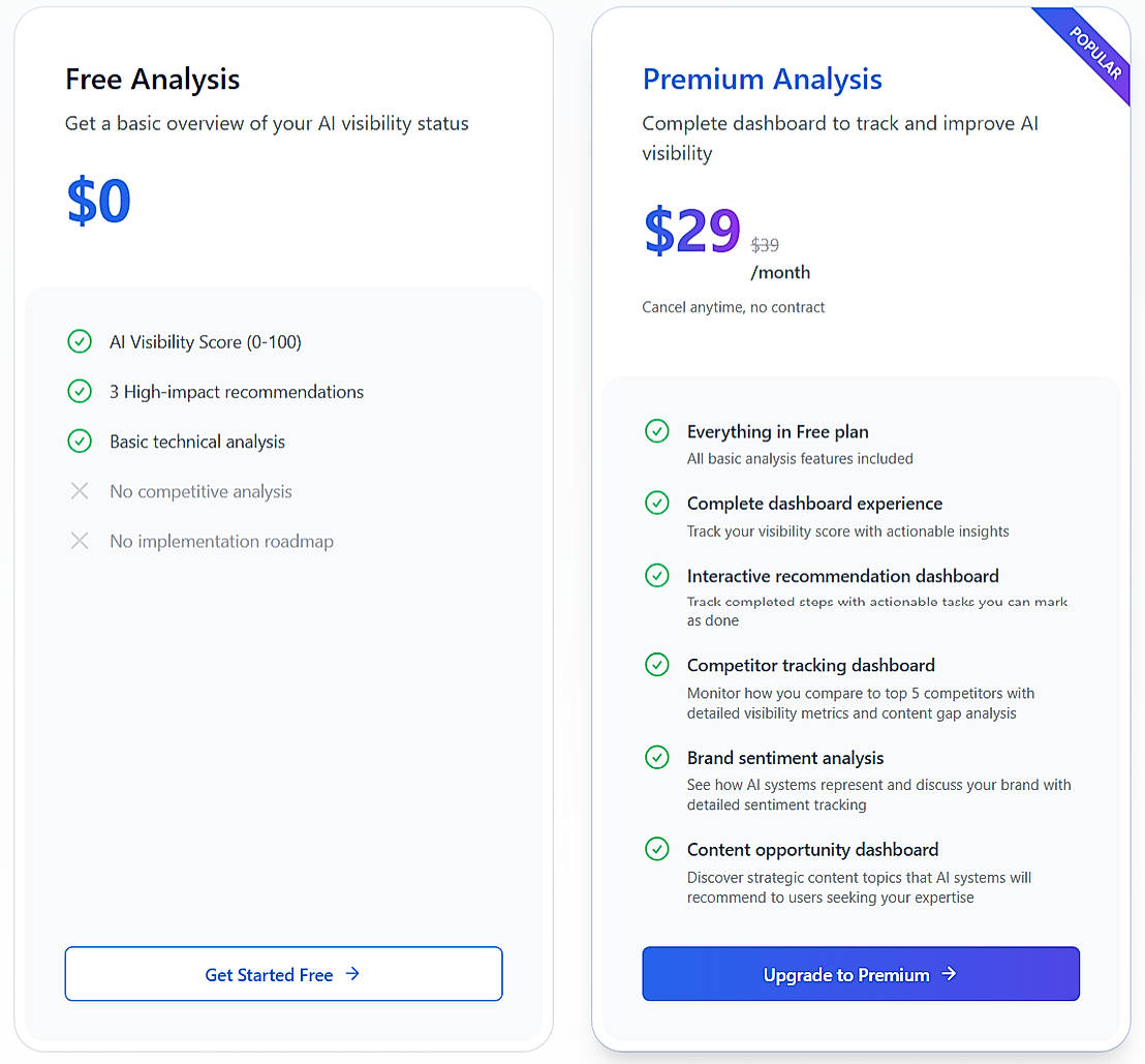 Pricing screenshot