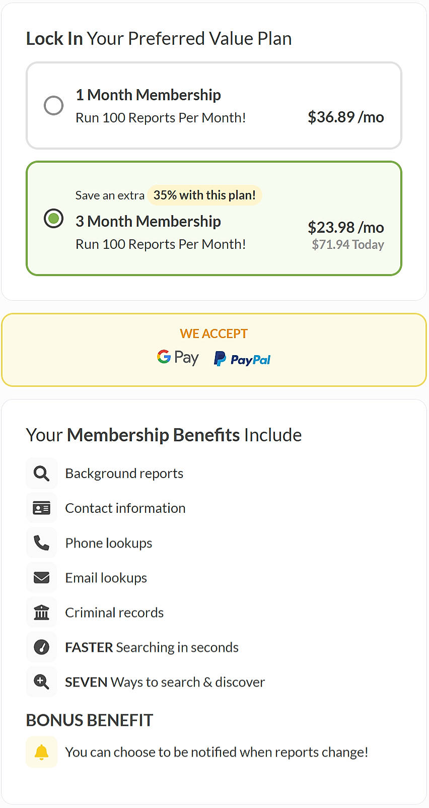Pricing screenshot