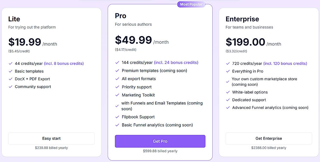 Pricing screenshot
