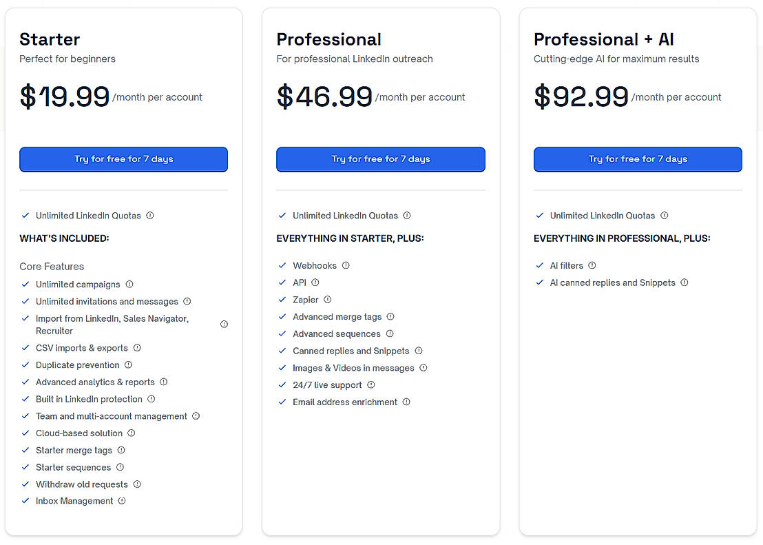Pricing screenshot
