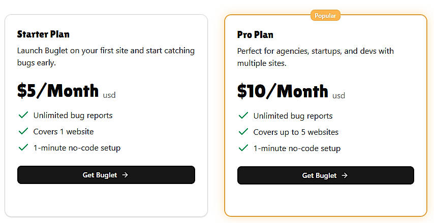 Pricing screenshot