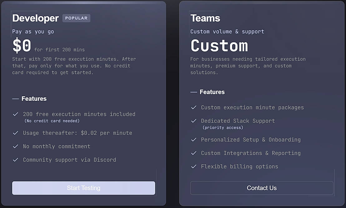 Pricing screenshot