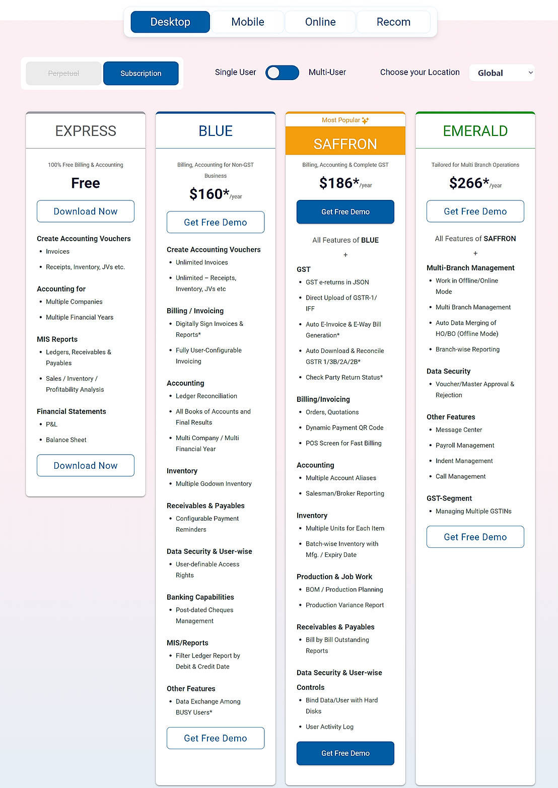 Pricing screenshot