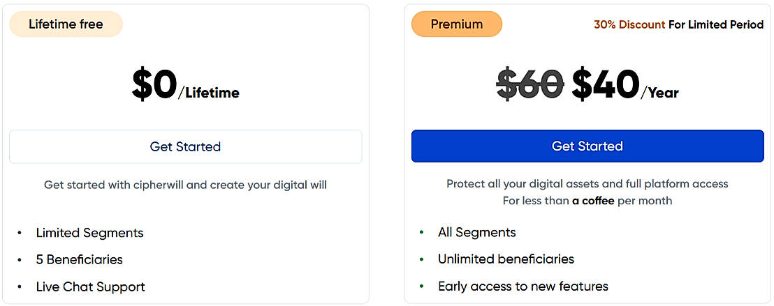 Pricing screenshot