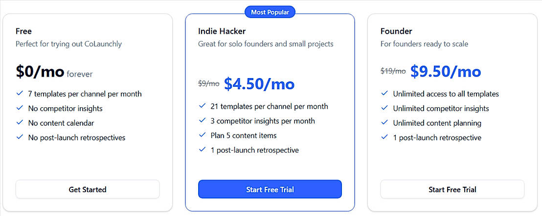 Pricing screenshot