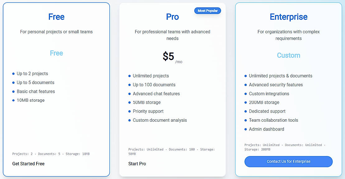 Pricing screenshot