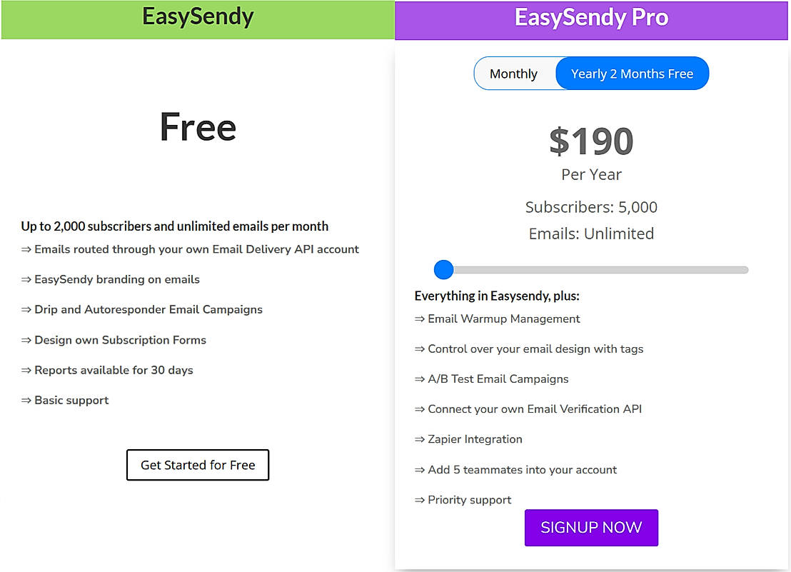 Pricing screenshot