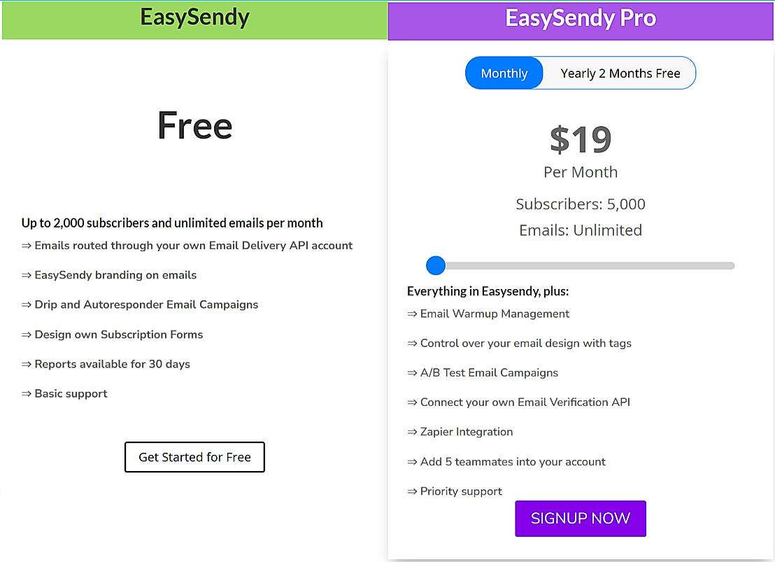 Pricing screenshot