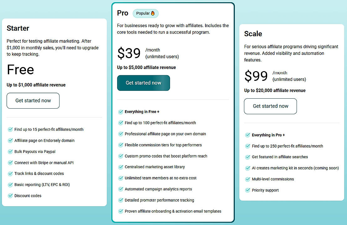 Pricing screenshot