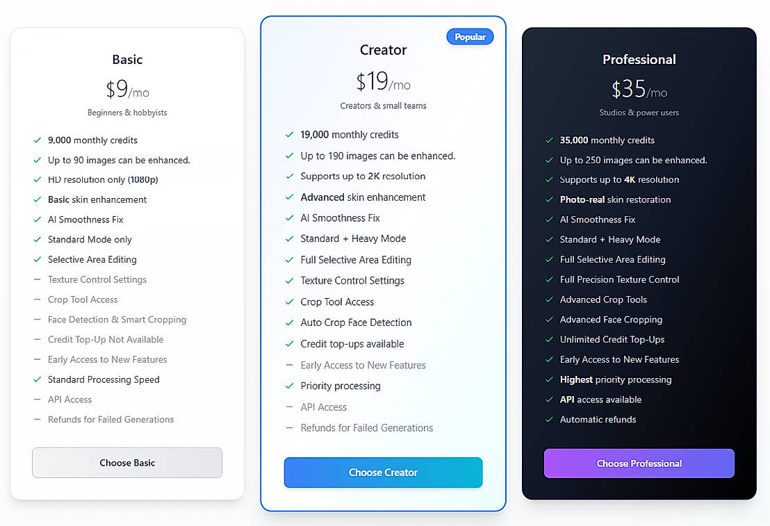Pricing screenshot