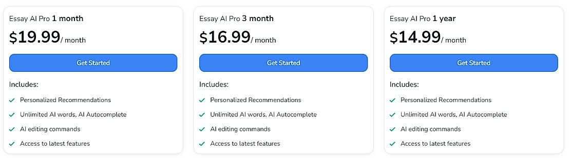 Pricing screenshot