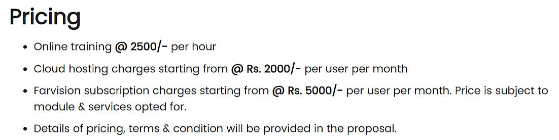 Pricing screenshot