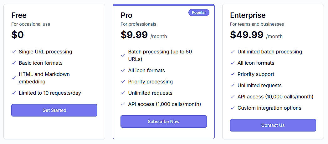 Pricing screenshot
