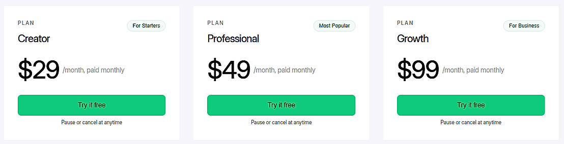 Pricing screenshot