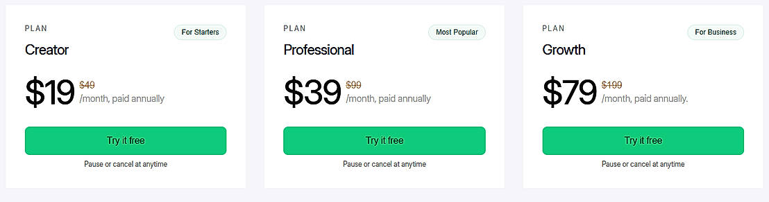 Pricing screenshot