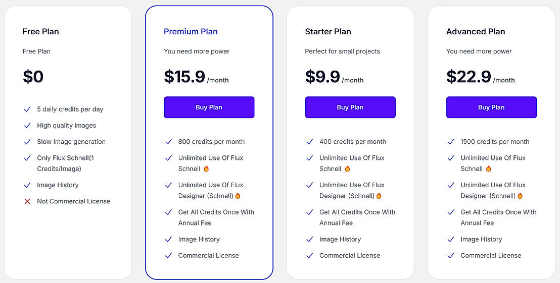Pricing screenshot