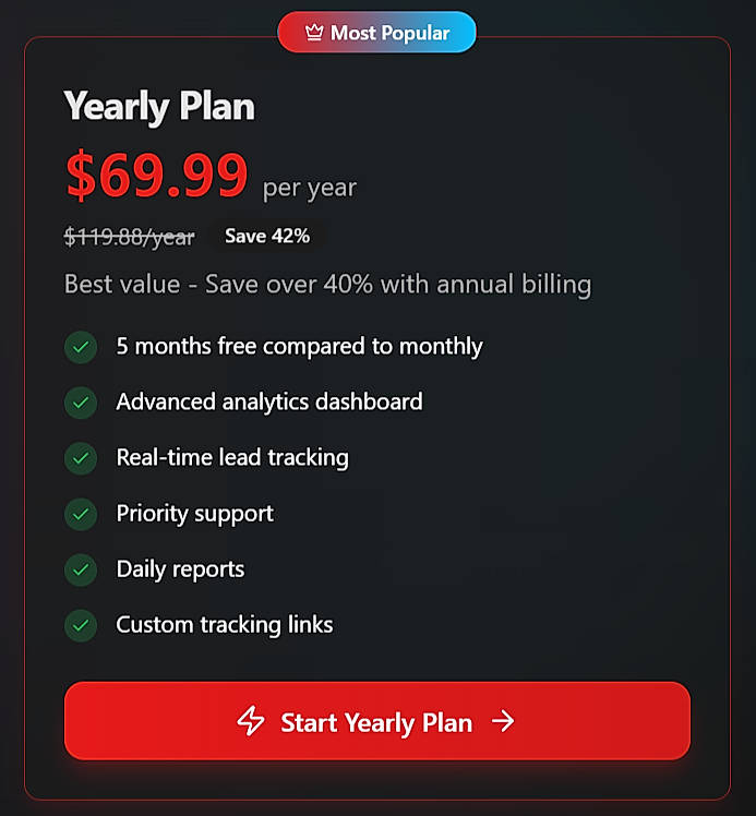 Pricing screenshot
