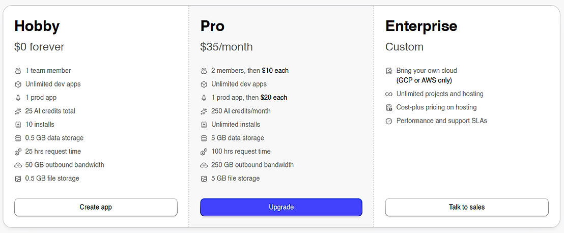 Pricing screenshot