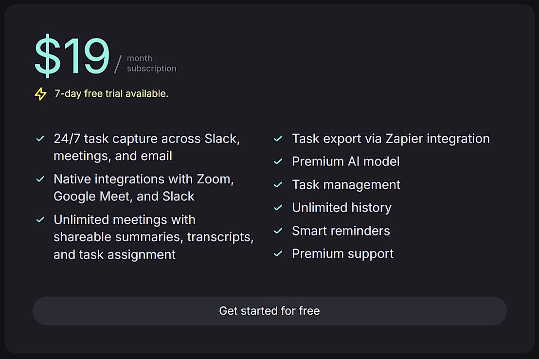 Pricing screenshot