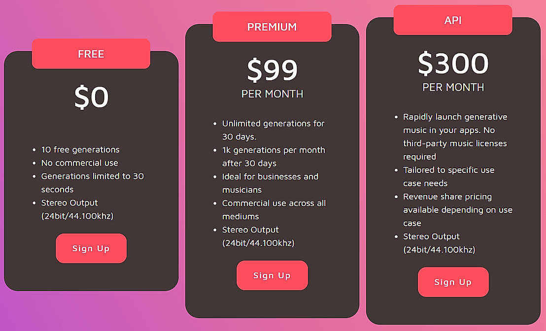 Pricing screenshot