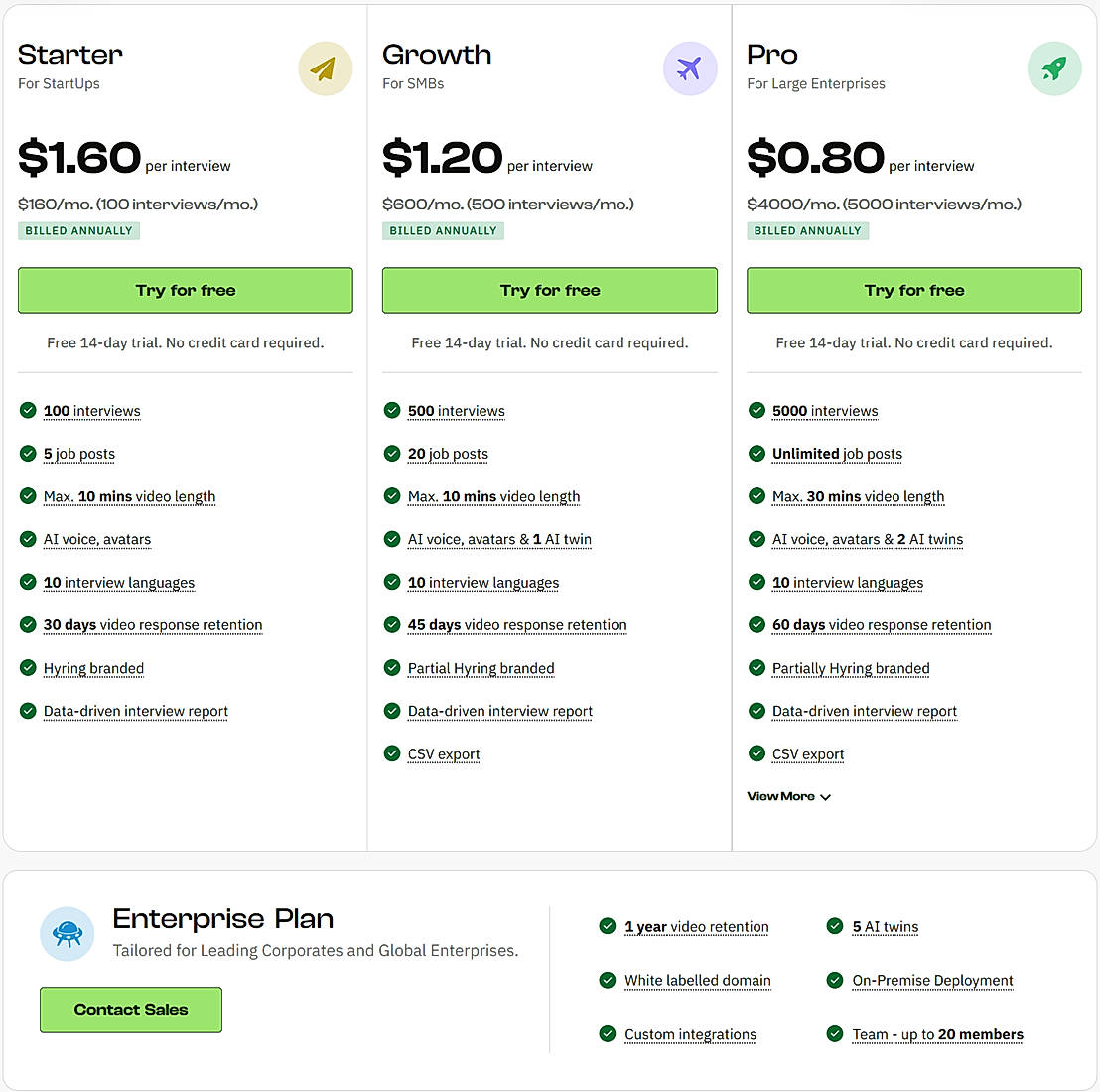 Pricing screenshot