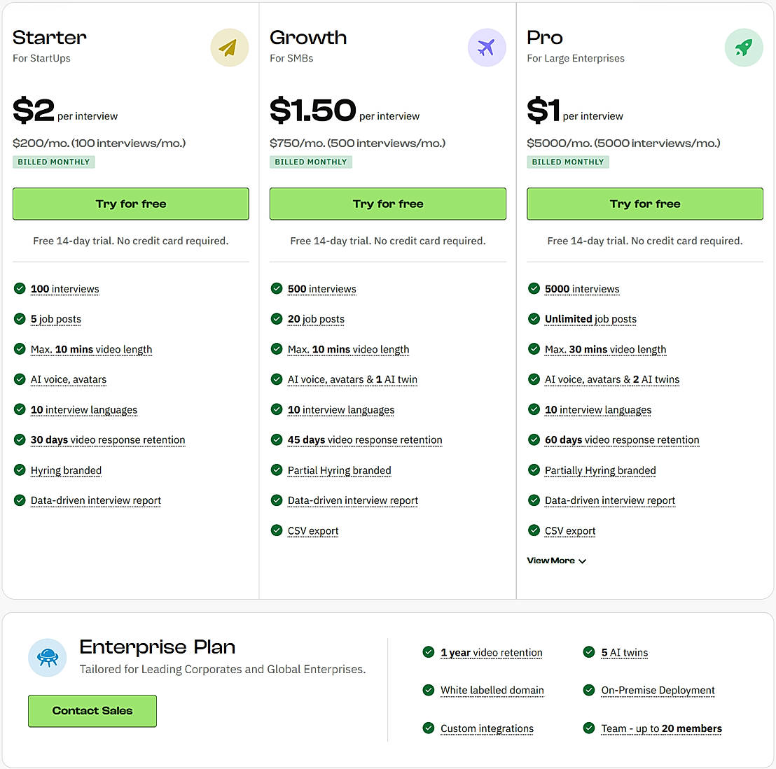 Pricing screenshot