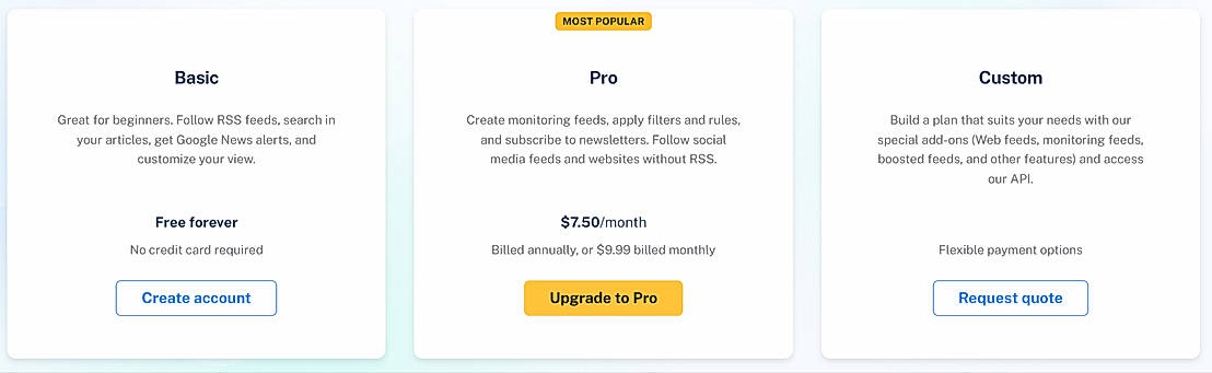 Pricing screenshot